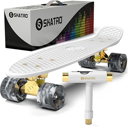 Skatro - Mini Cruiser Skateboard. 22x6inch Retro Style Plastic Board Comes Complete