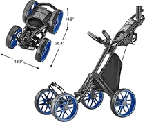 CaddyTek Caddycruiser One Version 8 - One-Click Folding 4 Wheel Golf Push Cart, Blue 