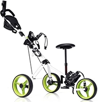 Tangkula Golf PushCart, Foldable 3 Wheels Push Pull Cart, Lockable Golf Trolley with Seat Scoreboard Bag, Golf Push Cart (Green) 