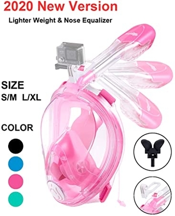  X-Lounger Snorkel Mask, 2019 New Foldable Snorkeling Mask Full Face with Detachable Camera Mount Pivot Arm and Earplug, 180° Large View Easy Breath Dry Top Set Anti-Fog Anti-Leak for Adults Pink S M