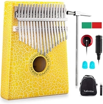 Vangoa Kalimba 17 Keys Thumb Piano Mbira Finger Piano Mahogany, Portable Easy to Learn Musical Instrument Gifts for Kids Adult Beginners with Carrying Bag, Tune Hammer and Study Instruction, Yellow