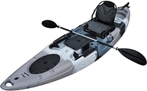 BKC RA220 11.6 ft Single Fishing Kayak W/Upright Back Support Aluminum Frame Seat, Paddle, Rudder Included Solo Sit-On-Top Angler Kayak Yellow/Orange (Grey Camo)
