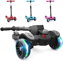 6KU Kids Kick Scooter with Adjustable Height, Lean to Steer, Flashing Wheels for Children 3-8 Years Old Black