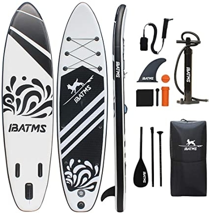 IBATMS Inflatable Stand Up Paddle Board with Premium SUP Accessories & Backpack, Non-Slip Deck，Waterproof Bag, Leash, Fin，Paddle and Hand Pump Youth & Adult (Black, 10.6'x30 x6(320x78x15cm)