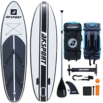 AKSPORT 10'6"×30"×6" Inflatable Stand Up Paddle Board with Premium Non-Slip Deck, Travel Backpack, Adjustable Paddle, Pump, Leash for Youth & Adult Ultra-Light Surfing ISUP (Black)