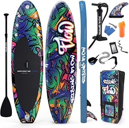 SereneLife Inflatable Stand Up Paddle Board (6 Inches Thick) with Premium SUP Accessories & Carry Bag | Wide Stance, Bottom Fin for Paddling, Surf Control, Non-Slip Deck 