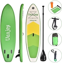 Uenjoy 11' Inflatable Stand Up Paddle Board (6 Inches Thick) Non-Slip Deck Adjustable Paddle Backpack, Pump, Repairing kit, Green 