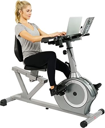 Sunny Health & Fitness Magnetic Recumbent Desk Exercise Bike, 350lb High Weight Capacity, Monitor - SF-RBD4703 