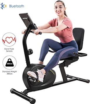 Tricodale Recumbent Bike, Magnetic Indoor Stationary Exercise Recumbent Bike with 8-Level Resistance, Silent Belt Drive, Bluetooth, LCD Monitor, Pulse Sensors, Adjustable Seat, 380lb Capacity