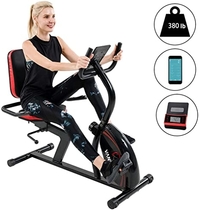 Vanswe Recumbent Exercise Bike 16 Levels Magnetic Tension Resistance 380 lbs. Stationary Bike with Adjustable Seat, Transport Wheels and Bluetooth Connectivity for Workout and Physical Therapy